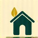 Icône de maison stylisée avec une feuille