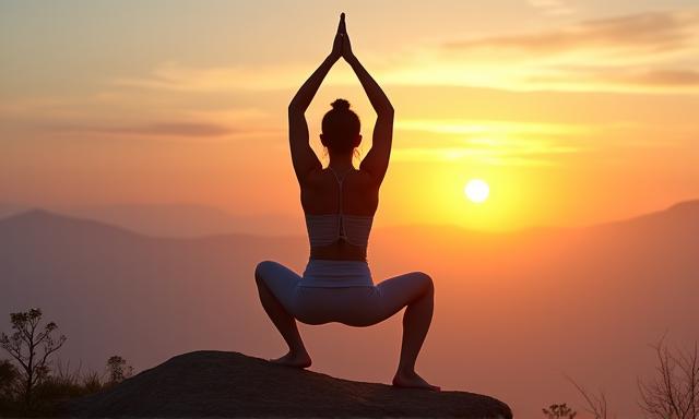 Personne faisant du yoga au lever du soleil